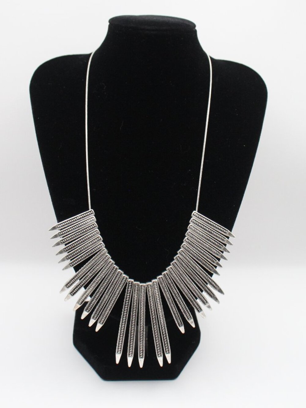 Silver Tone Fashion Bib Necklace Fringe